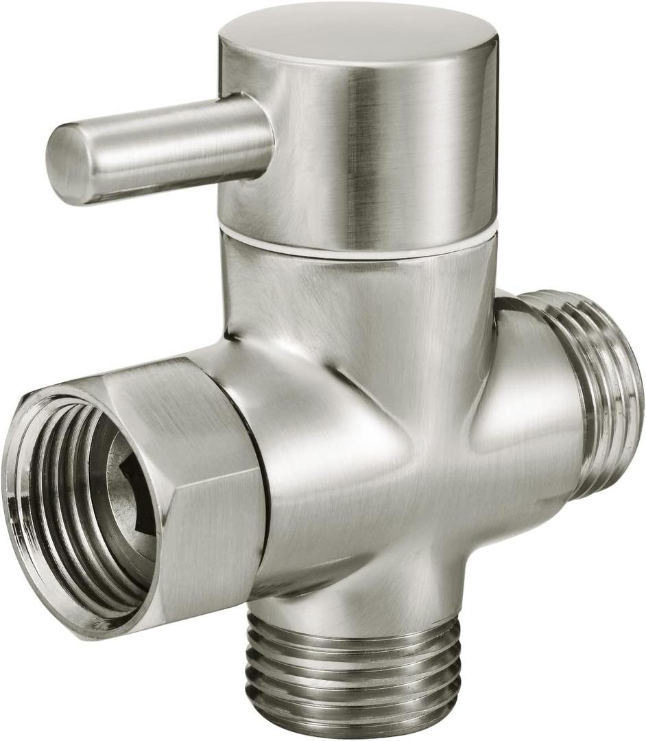 Sneatup Solid Brass 3-way G1/2 Shower Diverter (Brushed Nickel), 2.5 x 2.6 x 1 inches