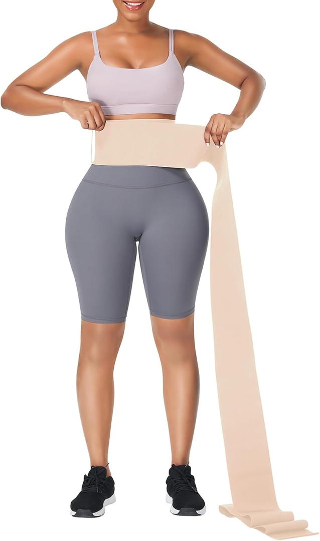 FeelinGirl Waist Trainer for Women Bandage Wrap Trimmer Belt Long Torso Tummy Wraps Belly Body Shaper Waist Trimmer Belt (One Size, Beige - One Size)
