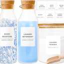 Glass Laundry Detergent Dispenser Set, Fabric Softener Dispenser, 3 Pack Laundry Detergent Jar & Laundry Bottles, Liquid Detergent Containers, Scent Booster & Bleach Dispenser for Laundry Room