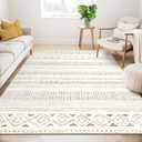 Large Living Room Area Rug 5x7: Soft Machine Washable Boho Moroccan Farmhouse Rugs for Bedroom Under Dining Table - Non-Slip Neutral Morden Indoor Floor Carpet for Home Office - Brown/Cream