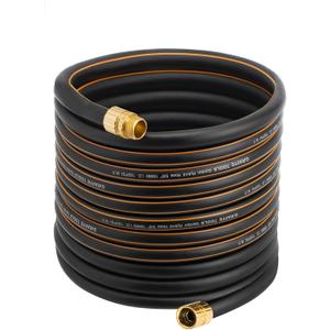 Giraffe Hybrid Garden Hose 5/8" x 75ft, Custom Length, NO Kink, Flexible, Leakproof Hose with Male to Female Fittings, 600 Burst PSI (Black and Orange)