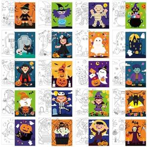 Sherr 20 Pcs Stretched Pre Drawn Canvas Afro Queen Black Art for Painting for Adults Outline Pre Drawn Stretched Cotton Canvas to Paint Party Set, 8 x 10''(Halloween)