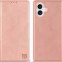 ZZXX for iPhone 17e/16e Wallet Case with [RFID Blocking] Card Slot Stand Strong Magnetic Leather Flip Fold Protective Phone Case for iPhone 17e/16e Case Wallet(Rose Gold-6.1 inch)