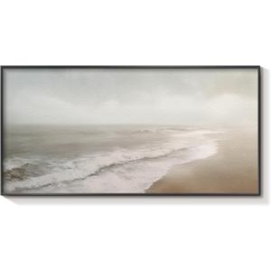 HUARCEY Sand Texture Canvas Wall Art 20"x40", Black Metal Framed Neutral Coastal Horizon Painting Print Modern Minimalist Misty Ocean Artwork for Living Room Bedroom Office Gallery Wall Decor