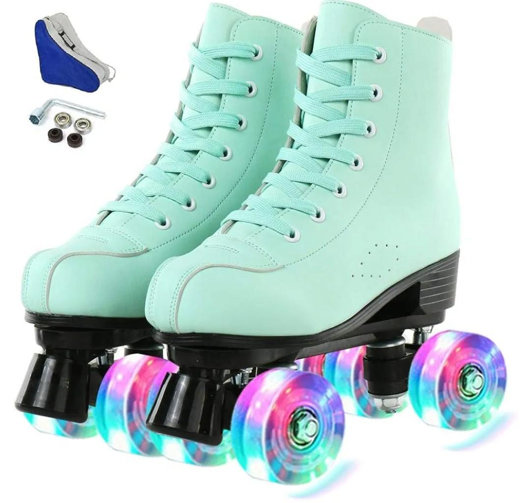 YYW Roller Skates for Women Men, High Top PU Leather Classic Double-Row, Indoor Outdoor, Beginner Shoes Bag, 42