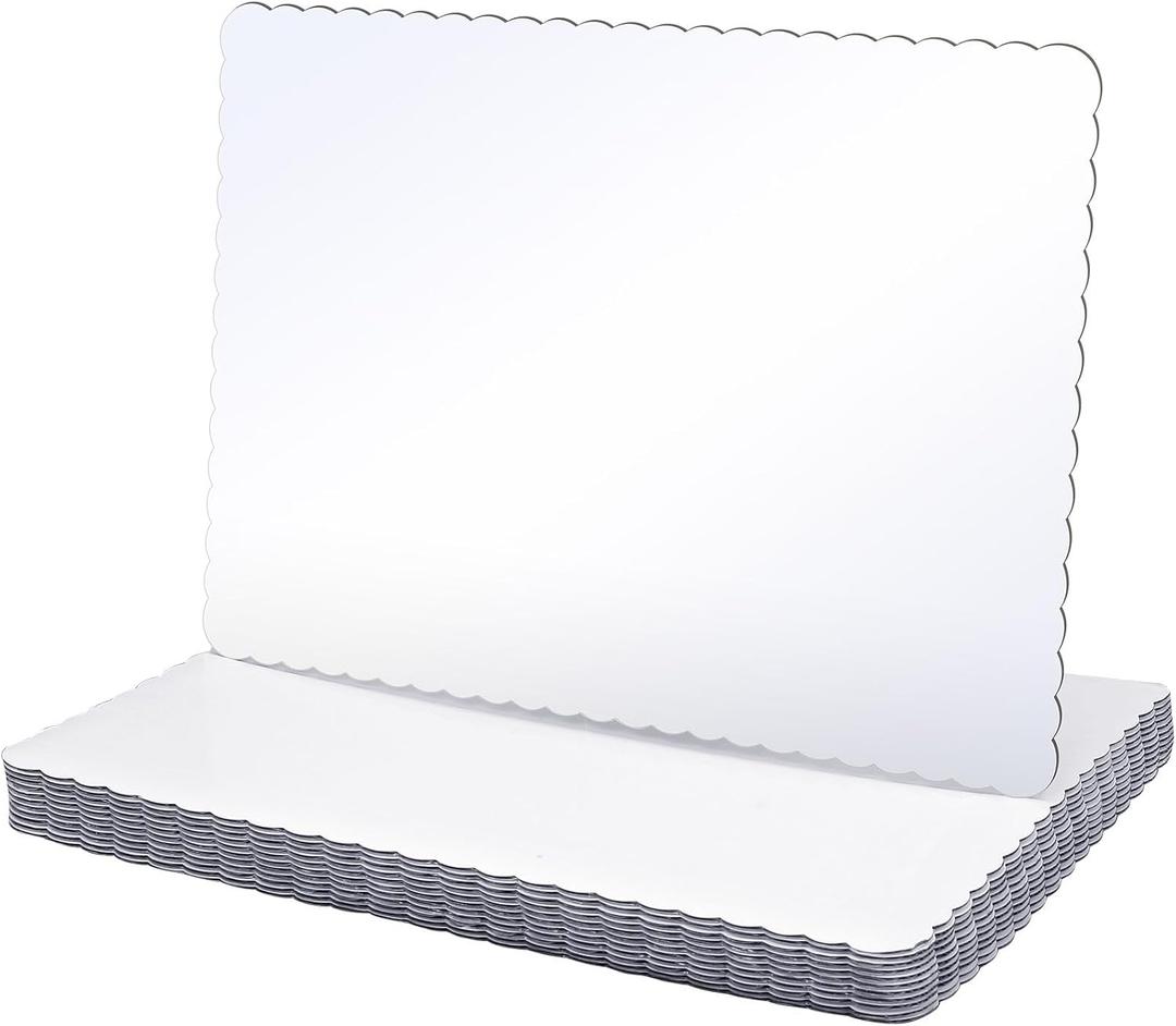 Skyygemm 12 Pack 19 x 14 Inch Greaseproof Rectangle Cake Boards Corrugated Single Wall Pad Half Sheet Cake Board Scalloped Rectangle Dessert Base for Pizza