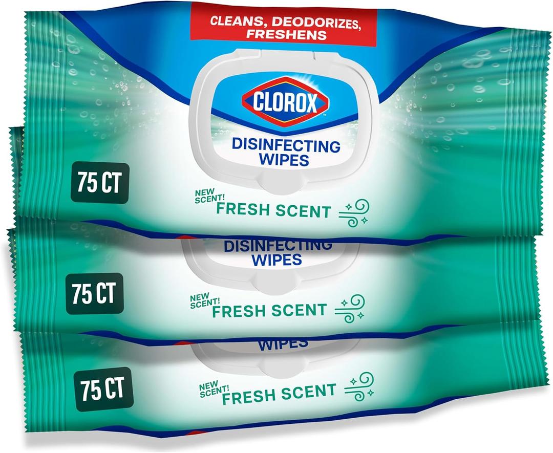 Clorox Disinfecting Wipes Flex Pack, Bleach Free, Fresh Scent, 75 Count, Pack of 3  
