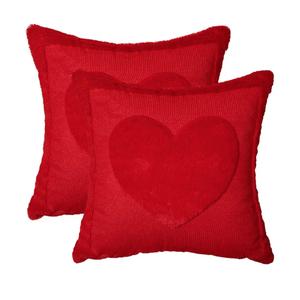 RumonZS Valentine's Day Love Heart Red Throw Pillow Covers 18x18 Inch Set of 2 Red Love Heart Soft Plush Faux Fur Jacquard Cushion Case for Sofa Couch Wedding Anniversary Home Decor Gift