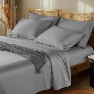 LBRO2M 1000 Thread Count 100% Egyptian Cotton Sheets Set 6 Piece Sets Queen Bed Sheet Deep Pocket Sheet Set 16" Soft Comfortable All Season (Queen, Gray) (Grey)