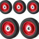 5 Pack 6 x 1.2 Inch Solid Rubber Flat Free Tire, Hand Truck Wheel with Ball Bearing and 5/8 Inch Axle Diameter, Solid Rubber Wheel, 350 lbs Capacity