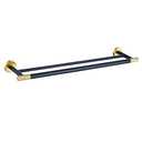 24 Inch Black and Gold Double Towel Bar, Rust-Resistant 304 Stainless Steel with Solid Brass Knurled Accents, Wall-Mounted for Bathroom & Shower