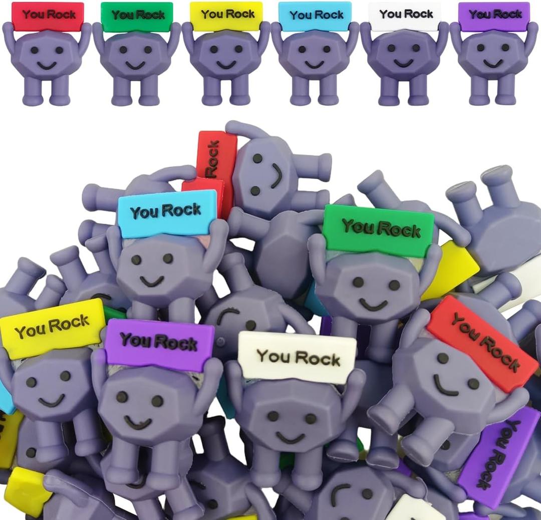 48 PCS Mini Rubber You Rock Positive Figures Toys for Easter Basket Stuffers Egg Fillers Encouragement Gifts Party Favors