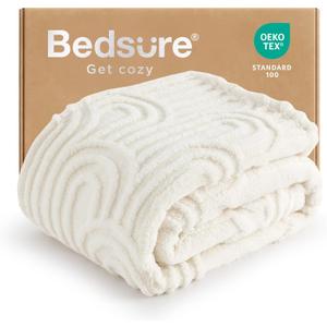 Bedsure GentleSoft Twin Blanket for Bed - Cozy Soft Blankets for Women, Cute Small Fleece Throws for Girls, Graduation Decorations Gift for Her Him School Dorm, White, 60x80 Inches