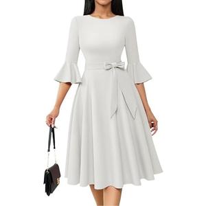 HomRain Women's Church Dresses for 2025 Wedding Guest Cocktail Tea Party Bell Sleeve Vintage Evening Graduation Dress, 3XL
