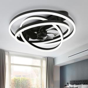 24" Ceiling Fans with Lights, Flush Mount Ceiling Fan with Lights 6-Speed Remote Control, Modern Ceiling Fan with Light Low Profile for Bedroom, Living Room, Kids Room Black