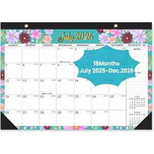 2 Pack Comix 2025-2026 Floral Desk Calendar - 18 Month Desk Calendar (July 2025Dec 2026) | 17"x12" Thick Paper with Classic Design for Office & Home