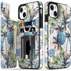 LETO for iPhone 13 Mini Case,Luxury Flip Folio Leather Wallet Cover with Fashion Designs for Girls Women,Built-in Card Slots Kickstand Protective Shell Coconut Trees