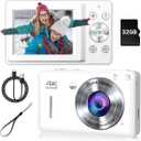 Digital Camera, 44MP Compact Camera, FHD 1080P Point and Shoot Digital Cameras with 16X Zoom, Face Detect, Smile Capture, Anti Shake, for Boys Girls Teens Gifts (White)