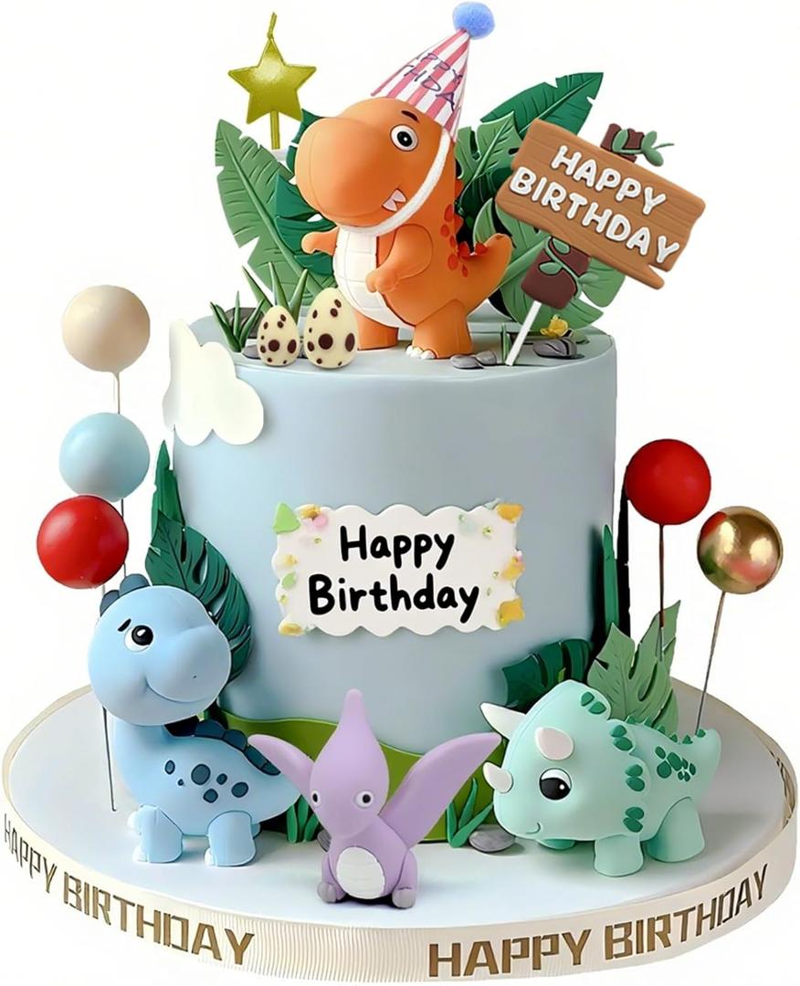 20pcs Dinosaur Cake Topper Set with Dinosaur Eggs - Reusable Dinosaur Cake DecorationsDinosaur Birthday Decorations for Boys & Girls (Dinosaur Cupcake Toppers, Happy Birthday Cake Accessories)