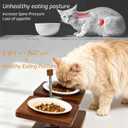 Upgraded Adjustable Elevated Pet Food Stand - Raised Wooden Cat Bowls & Dog Bowls Holder with Ceramic Dishes for Small Puppy & Kitten, Non-Slip 2-8'' Height Rotatable Platform (Walnut-White)