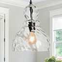 Hammered Glass Pendant Light for Kitchen Island Black Pendant Hanging Light 10inch Large Glass Pendant Lights for Kitchen Sink Dining Room Hallway Entrance, 10in, E26, 10inch,1pack