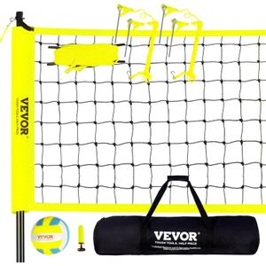 VEVOR Portable Volleyball Net Set, Adjustable Height Steel Poles with PVC Volleyball Pump, Carrying Bag for Beach Backyard