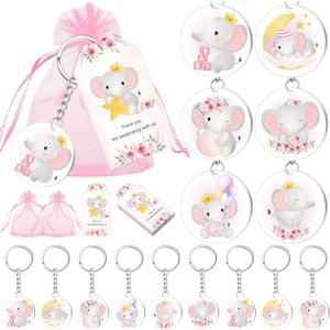 Kigeli 36 Set Valentines Elephant Acrylic Keychains Elephant Party Return Gifts for Guests Thank You Tags for Baby Shower Gender Reveal (Pink)