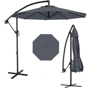 10 ft Cantilever Umbrella Outdoor Patio, Offset Patio Umbrella with Easy Lift & Tilt Adjustment, UV Protection Fade Resistant for Deck, Pool, Garden, Gray