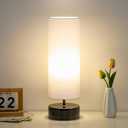 Touch Table Lamp, 3-Way Dimmable Modern Minimalist Accent Bedside Lamp with Cylinder Fabric Shade, Night Light Nightstand Desk Lamp for Bedroom Living Room Kitchen, 9W LED Bulb Included (White Shade with Black Nickel Base)