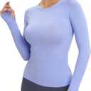 MathCat Workout Seamless Shirts for Women Long-Sleeved Yoga Running Breathable Thumb Holes Tops (Medium, Skyblue)