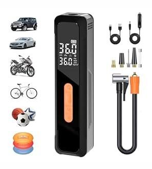 Portable Tire Inflator Air Compressor 4X Air Pump for Car Tires, 12DC Air Pump with Digital Pressure Gauge & LED Lights, 150PSI Tire Inflator for Motorcycle/Bike/Ball/Car Accessories