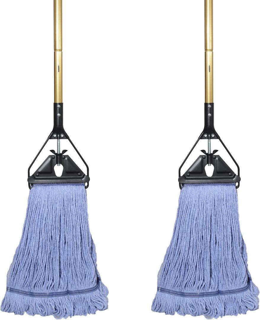 Commercial Industrial Heavy Duty Mop with Long Handle,58" Looped-End String Wet Cotton Mops for Floor Cleaning, 2 Packs