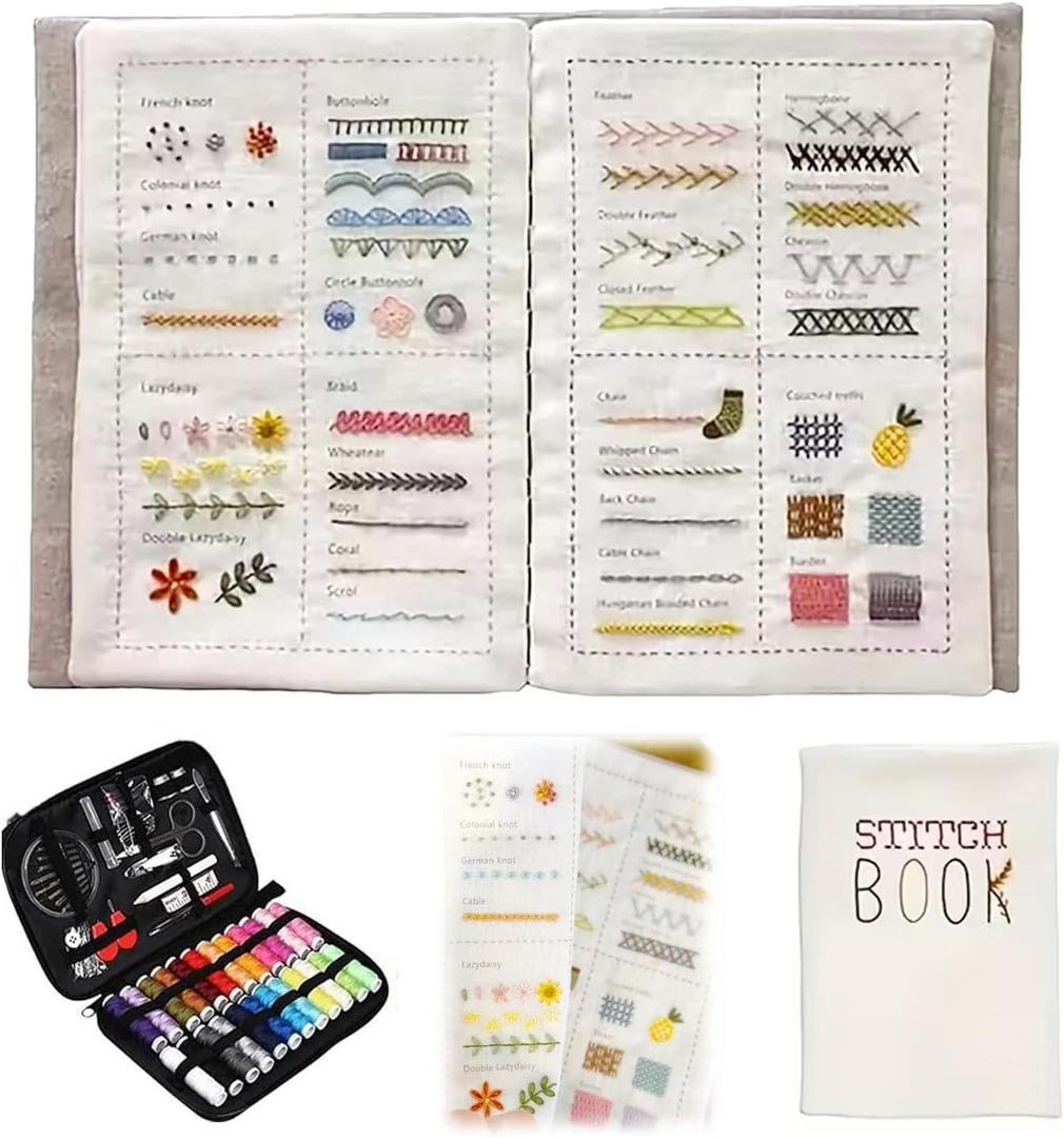 2026 New Embroidery Stitch Book Kit,Beginners Portable All Scenario Stitch Book,Comes with a Complete Toolkit and Instructional Tutorial,Perfect for Beginners and Craft Lovers (1 Set)