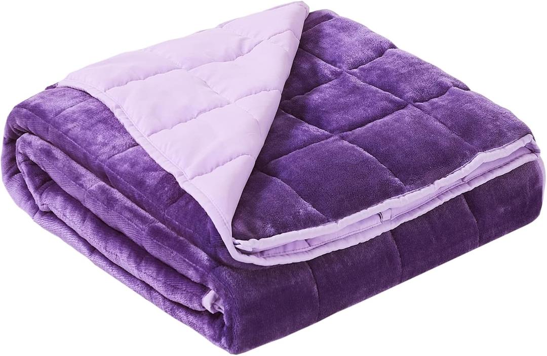 Satwip Weighted Blanket 10 Pounds Purple Fuzzy Warm Flannel Bed Blanket for Adults with Soft Breathable Sanded, 48 x 72 inches, Purple