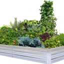 Galvanized Raised Garden Bed (8x4x1ft) Overlapping 4-Inch Panels + 4 Support Bars, Heavy-Duty Metal Planter Box for Vegetables, Herbs, Flowers, No-Deformation Steel Garden Kit
