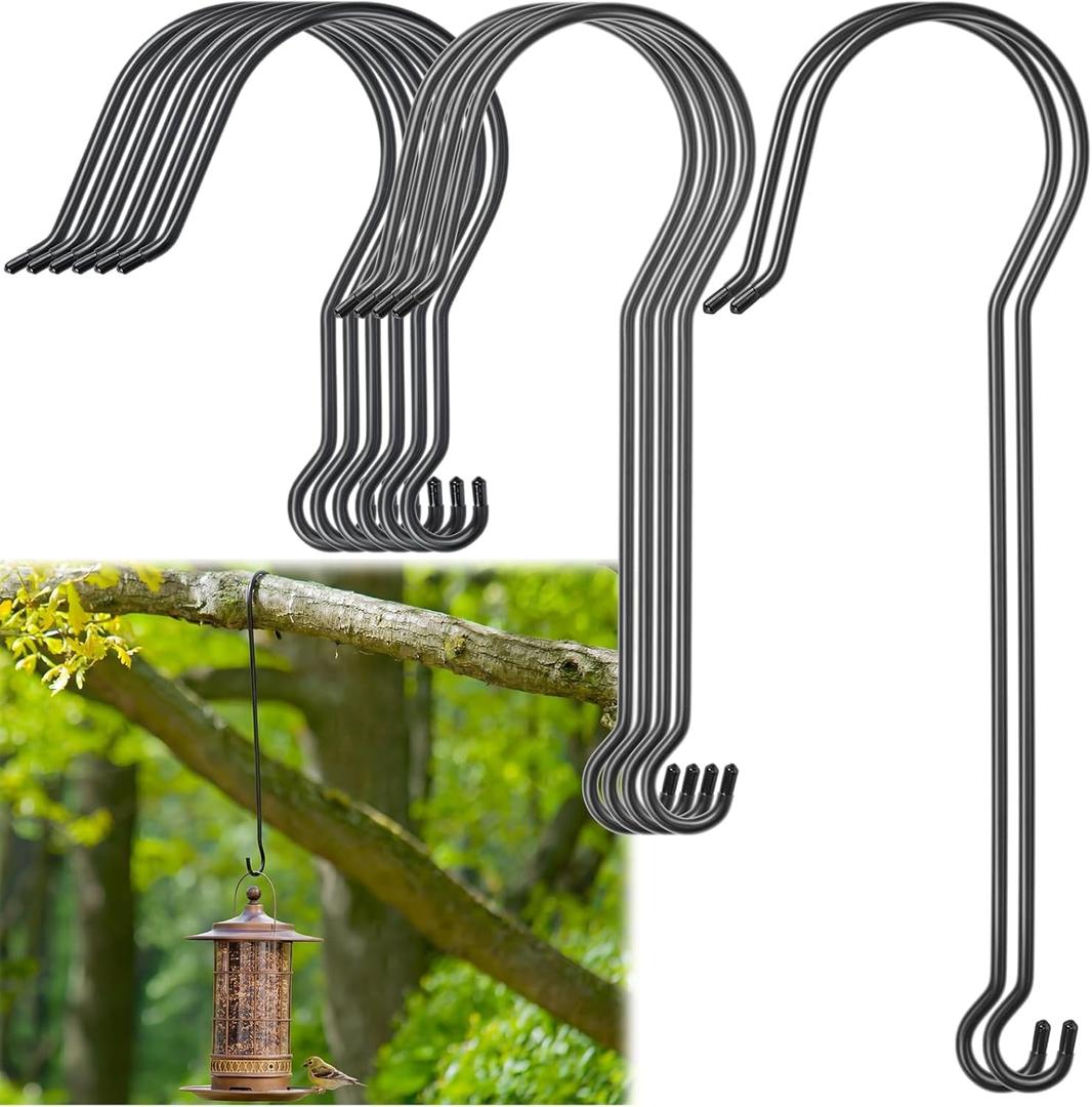 Bucherry 12 Pack Extra Large S Hooks for Plants, Tree Branch Bird Feeder Hook 12/18/24 Inch Long Metal Heavy Duty S Hanger for Hanging Bird Feeders, Baskets, Plants, Lanterns and Ornaments