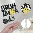 3 x Bruh I'm 16 Cake Topper, Black Gold Happy 16th Birthday Cake Topper for Boys Girls, 16 Years Old Birthday Party Glitter Cake Decorations, Cake Decor Supplies
