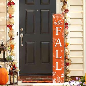 Hello Fall Porch Sign Autumn Leaves Wooden Welcome Sign Vertical Fall Hanging Signs For Standing Front Porch Decor Rustic Wall Decor Home Farmhouse Yard Door Fall Decorations 47.2"H