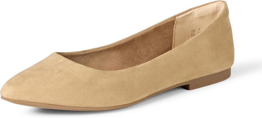 Amazon Essentials Women's Pointed-Toe Ballet Flat, Beige Microsuede, 9