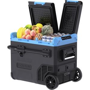 Tecnolove 45L Dual Zone Car Refrigerator Freezer, -4~68, 48Qt Compressor Cooler with Reversible Door, Metal Handle, Dual Battery Slot, 100240V AC / 12V / 24V DC Powered, LED Light  Ice Blue