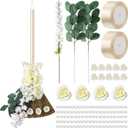 Yungyan Wedding Brooms for Jumping Ceremony Bride Bridegroom DIY Whisk Brooms 11.81 x 25.2 in with Ribbons Artificial Pearl Eucalyptus Leaves Roses Delphinium for Wedding Ceremony Craft