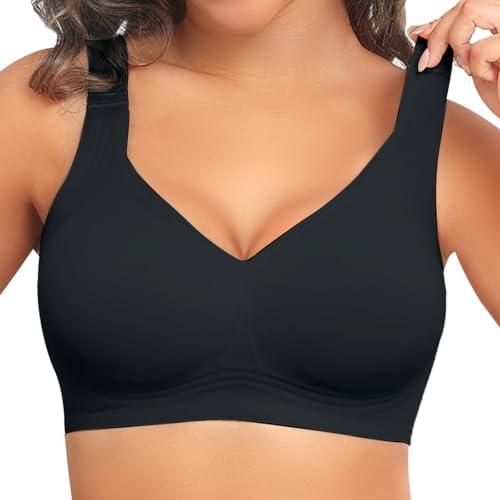 PoseFree Womens Seamless Wireless Supportive Bra Push Up Comfort Soft No Underwire Full Coverage T-Shirt Bra 3XL