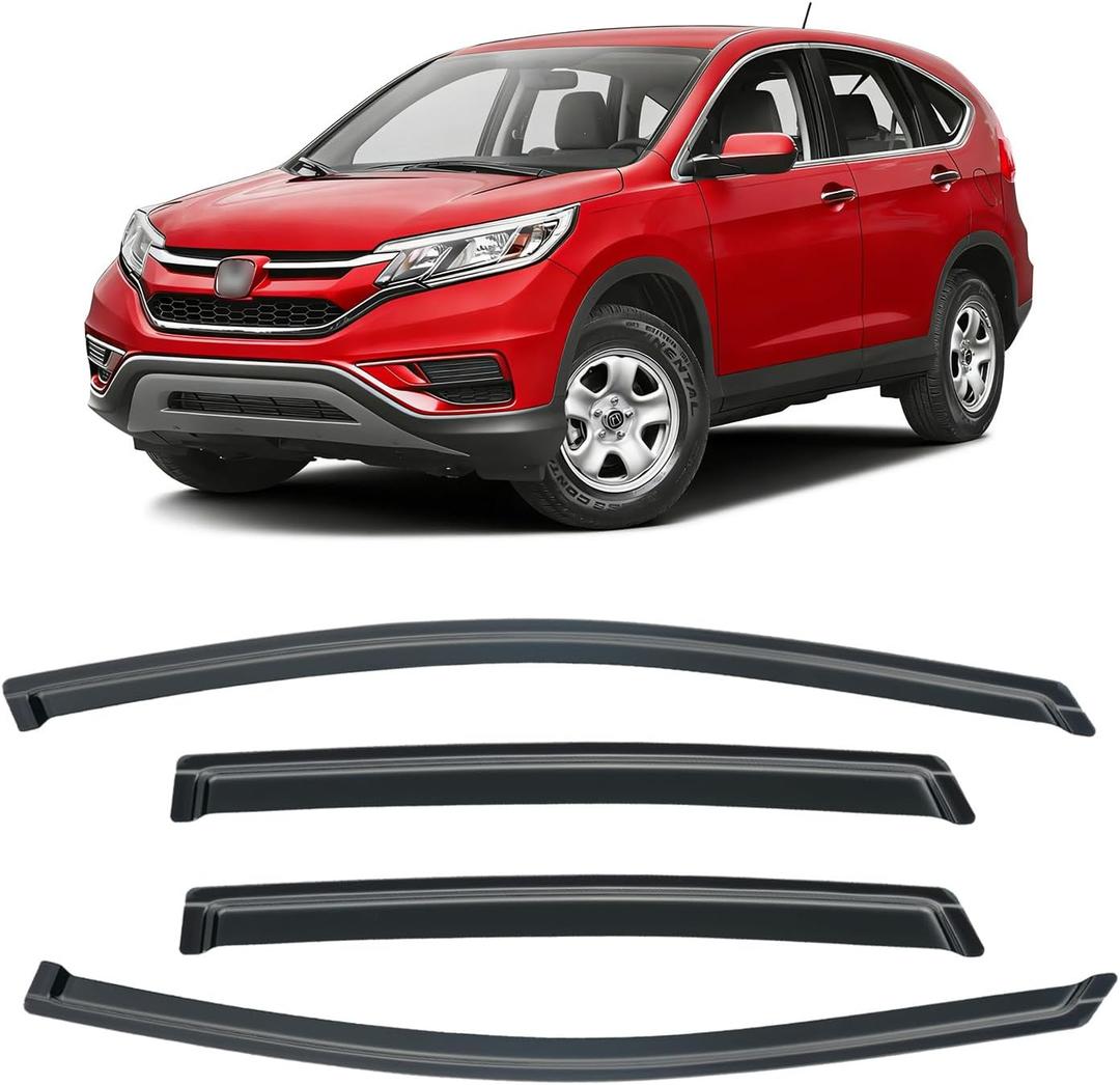 Window Visors for 2012-2016 Honda CRV CR-V, Rain Guards Shields Vent Deflector Shade Dark Smoke 2013 2014 2015 12 13 14 15 16, Tape-On, 4PCS