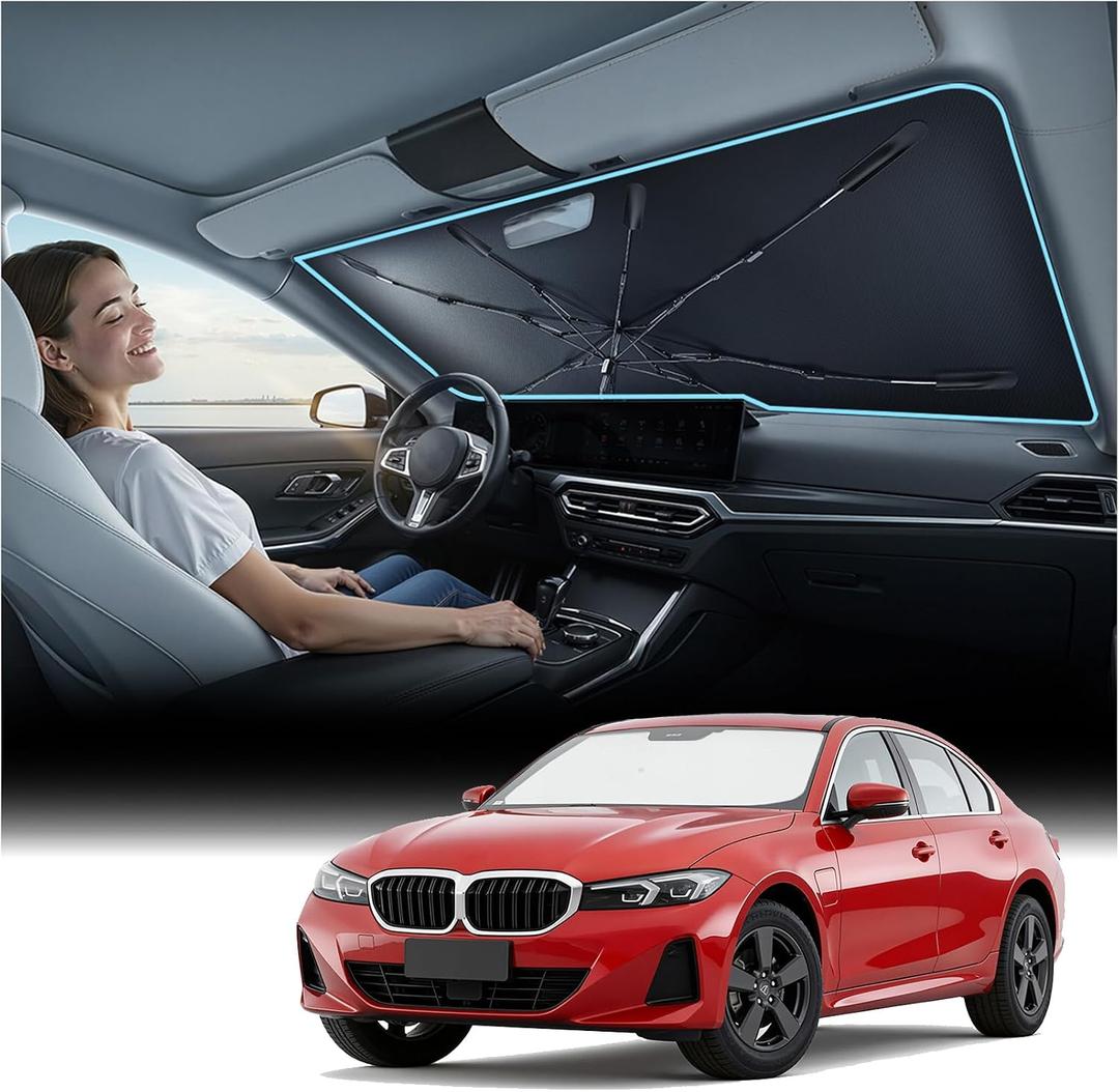Nmoiss [Vinyl Coating Heat Shield] Windshield Sun Shade Umbrella Custom for BMW 3-4-5-Series, Protect Car from Sun Rays & Heat Damage Keep Cool and Protect Interior