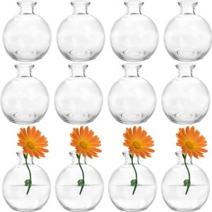 SOUJOY Set of 12 Small Glass Ball Bud Vase, Unique Mini Low Sitting Flower Vase, Clear Floral Centerpieces for Home Decor, Weddings, Floral Arrangements, Events, Parties