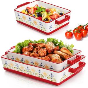 Set of 3 Ceramic Baking Dishes, Casserole Dish for Oven, Rectangular Bakeware with Handles, Ceramic Bakeware for Cooking, Baking Cake, Wedding Gift, 3 Sizes (12''/10.7''/7.7'')