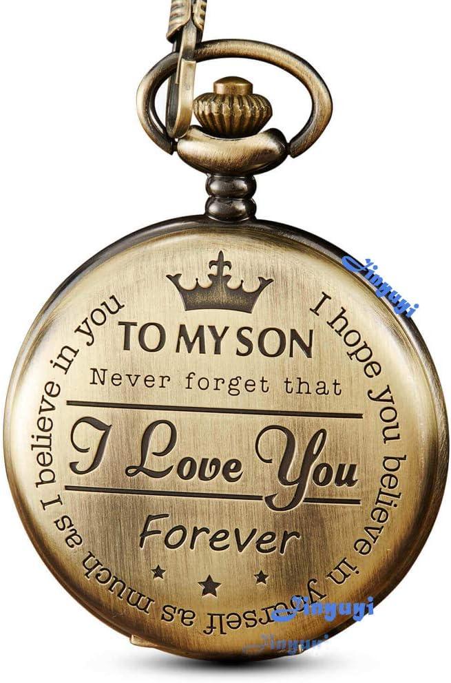 Engraved Pocket Watch to Son I Love You Gifts from a Mom Dad Birthday Christmas Gift Fob Watches Chains (Bronze)