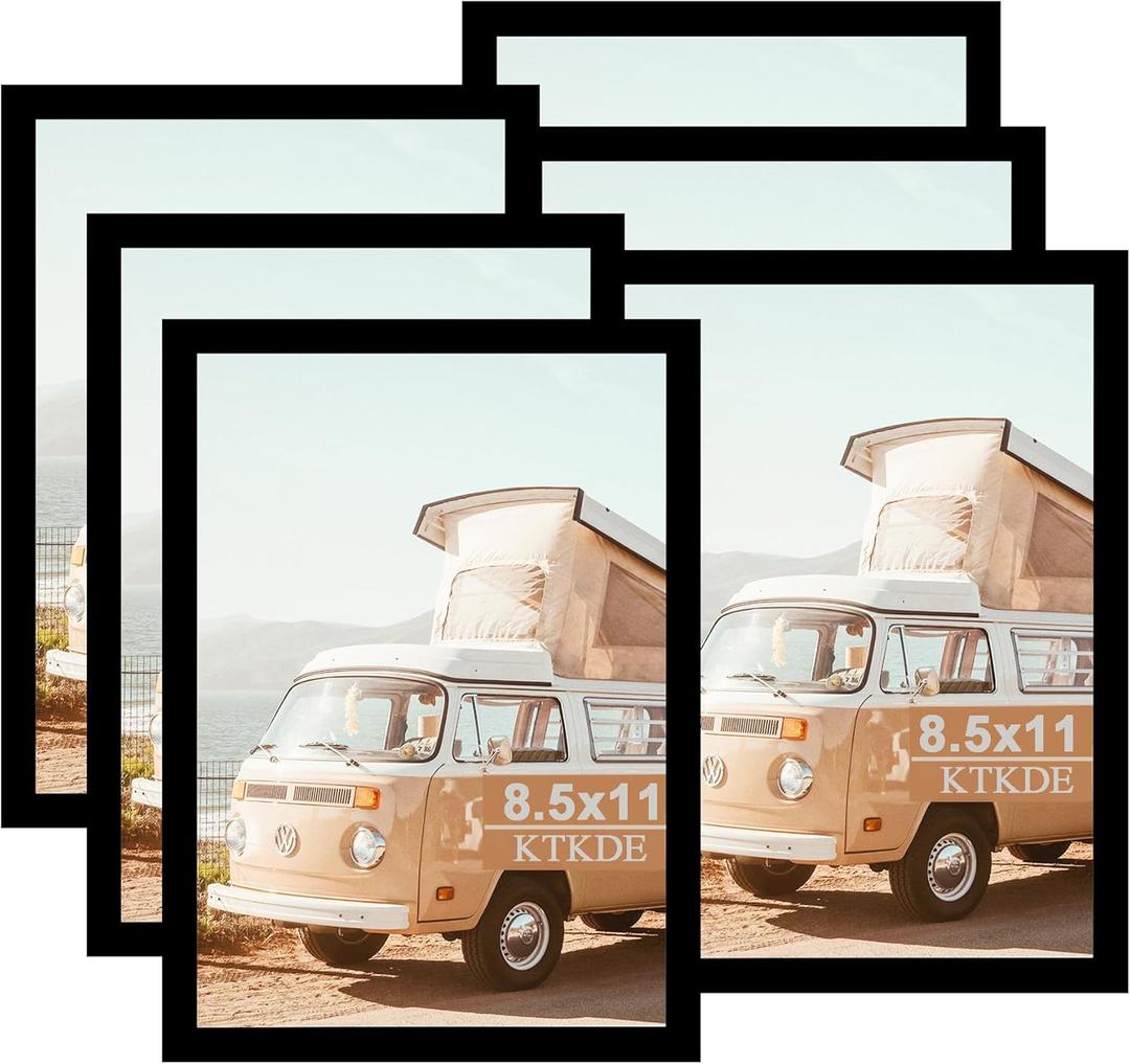 KTKDE 8.5x11 Picture Frame Certificate Document Frame 6 Pack Diploma Frames, Poster and Photo, Horizontal and Vertical Formats for Wall Hanging or Tabletop, 8.5x11 Frame Shatter Resistant Plexiglass (Black)