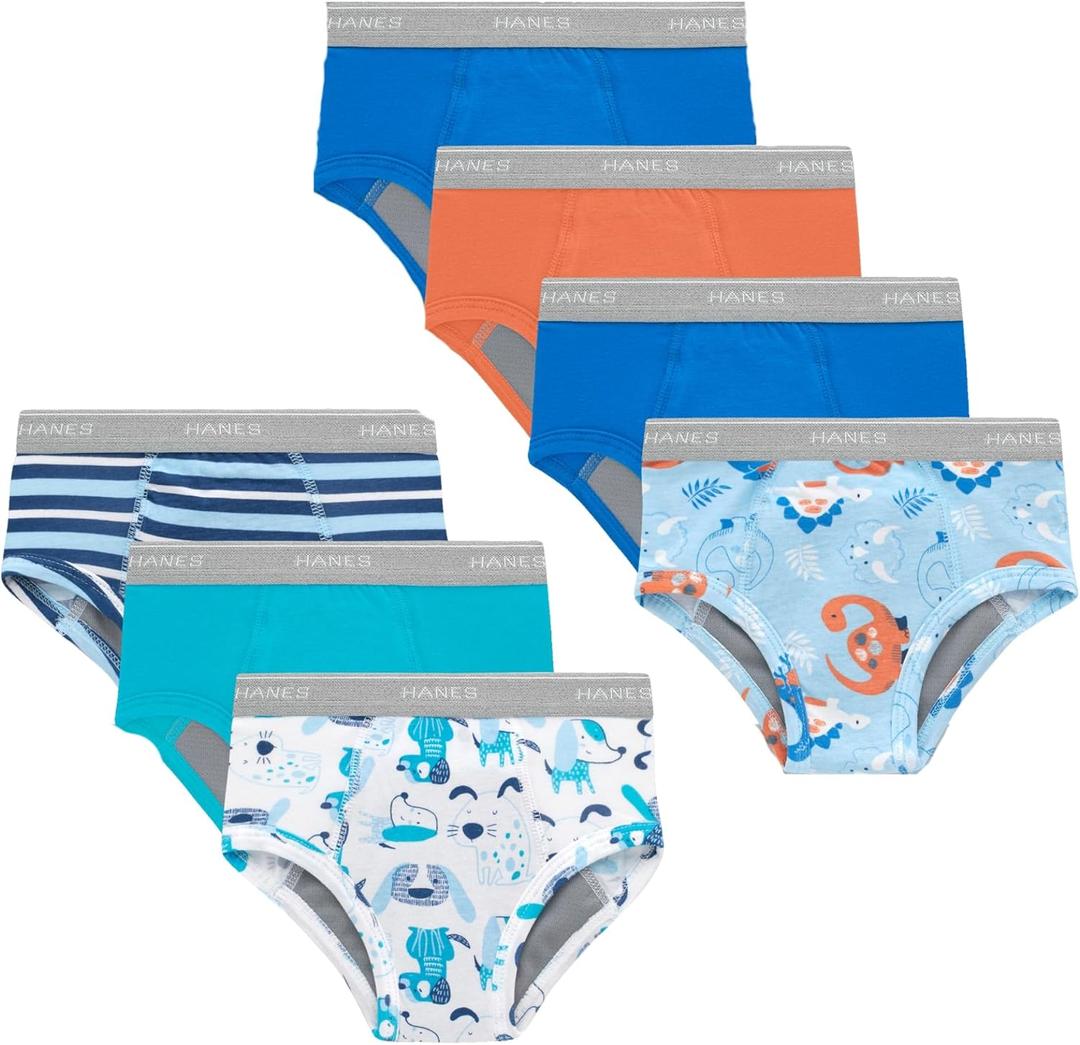 Hanes boys Potty Training Underwear, Light Leaks Toddler Cotton Briefs and Boxer Briefs, Multi-pack (4-5T, Briefs - Blue/Orange - 7 Pack)