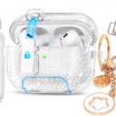 for Airpods Pro 2nd/1st Generation Case Shining Clear with Lock&Bling Keychain for Women&Girly,Cute Soft TPU Clear Cases Cove for Airpods Pro 2 Case with Cleaning Kit,Phone Holder Function